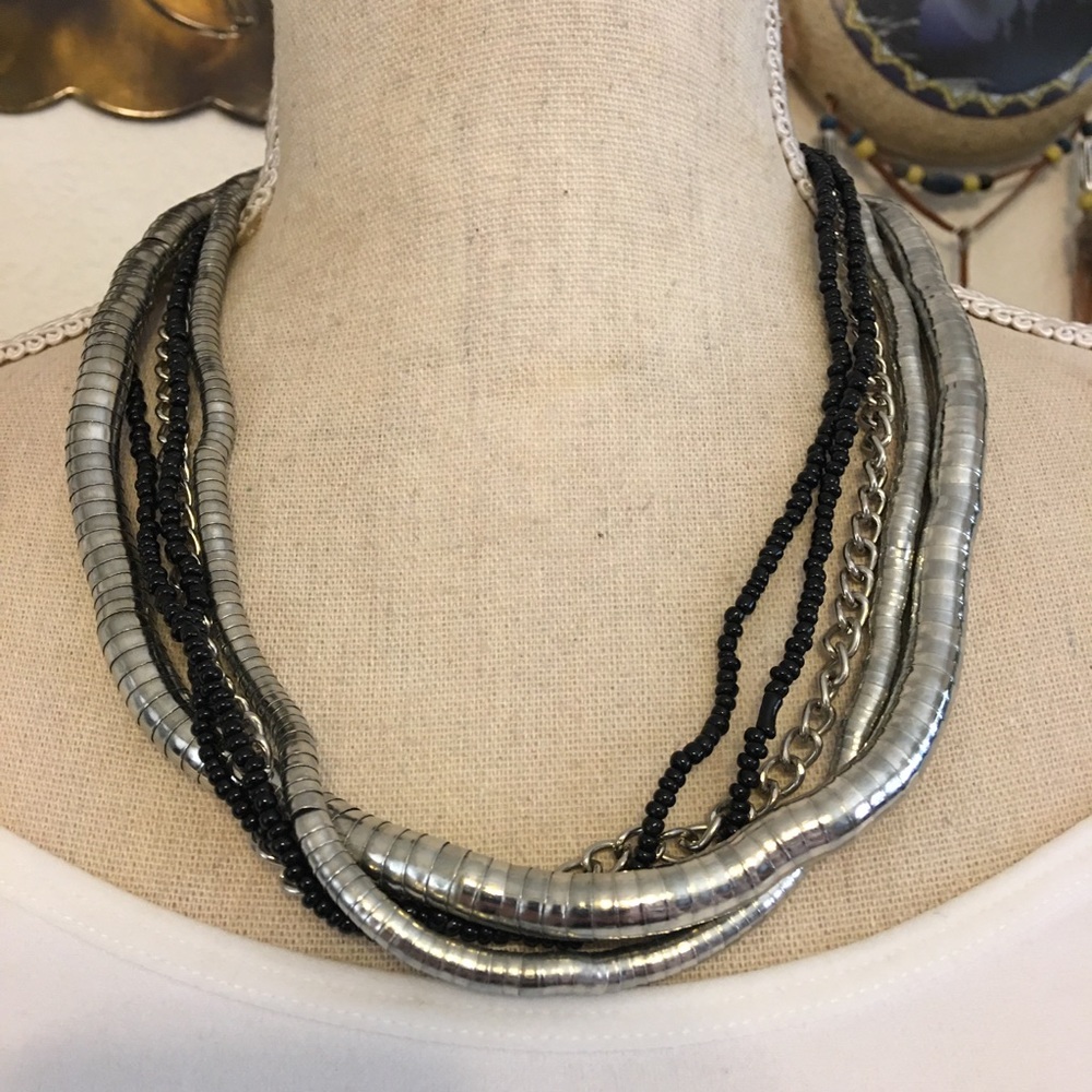 Multi strand bead ~ bead cap chain strand necklace